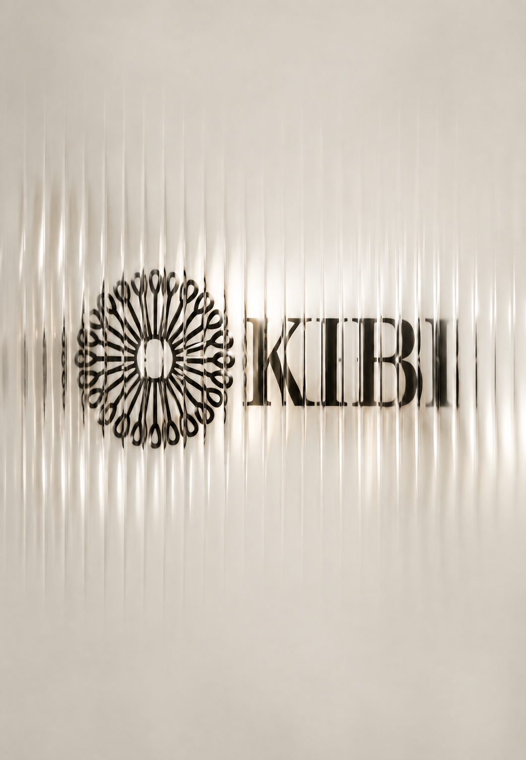 Ivory artwork with a stretched typographic pattern