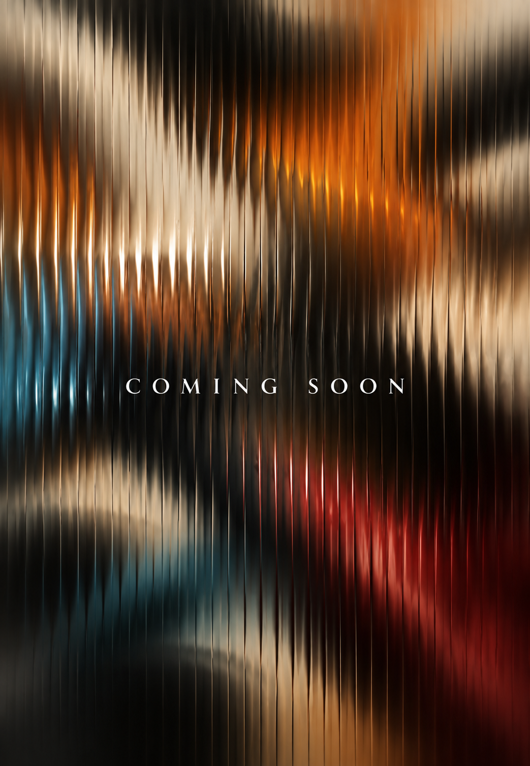 Dark, warm-toned artwork with a stretched typographic pattern